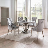 Vida Living Arturo Round Marble Dining Table with 4 Belvedere Chairs - Pendle Village Furniture